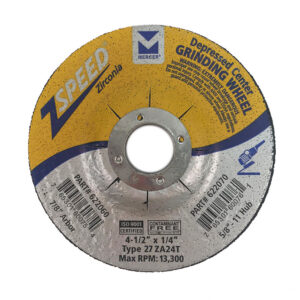 Mercer 7" X 1/4" Type 27 5/8'- 11 Hub Premium Zirconia Stainless Steel Ferrous Metals Grinding Wheel